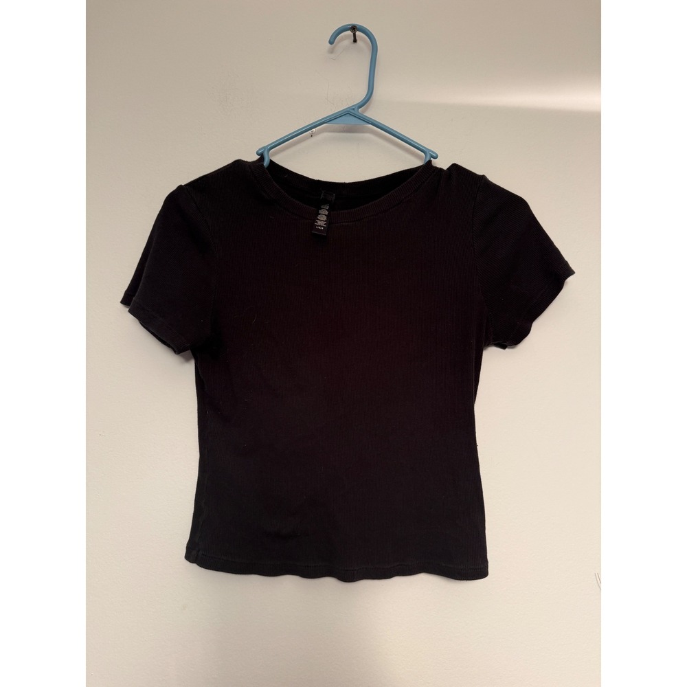 Skims Womens Black Ribbed Short Sleeve Crew Neck T-Shirt Size Large L